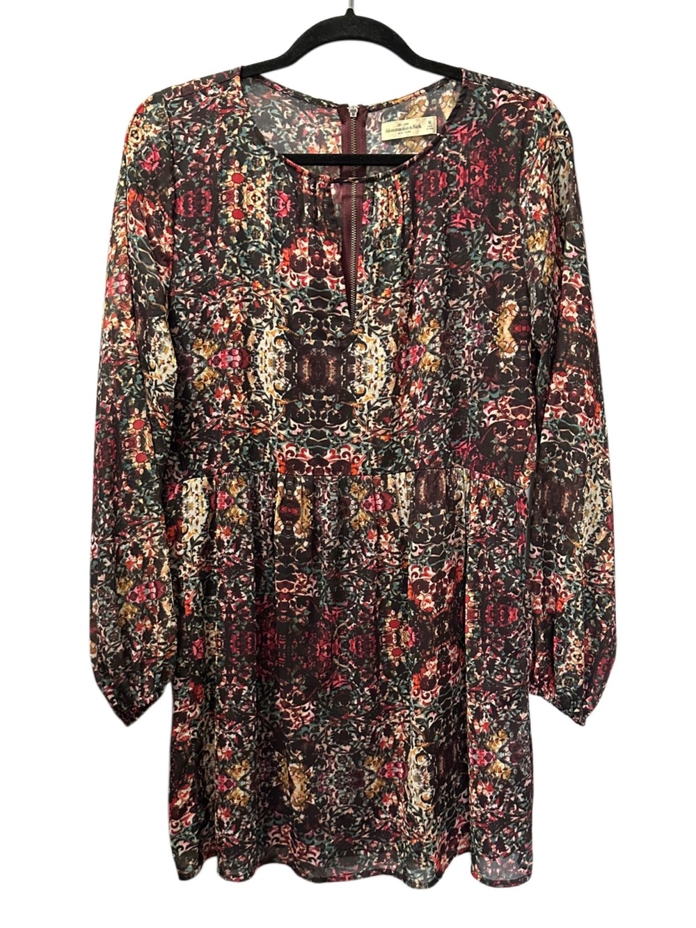 Abercrombie & Fitch Printed Babydoll Dress Medium Boho Long Sleeve Cottagecore